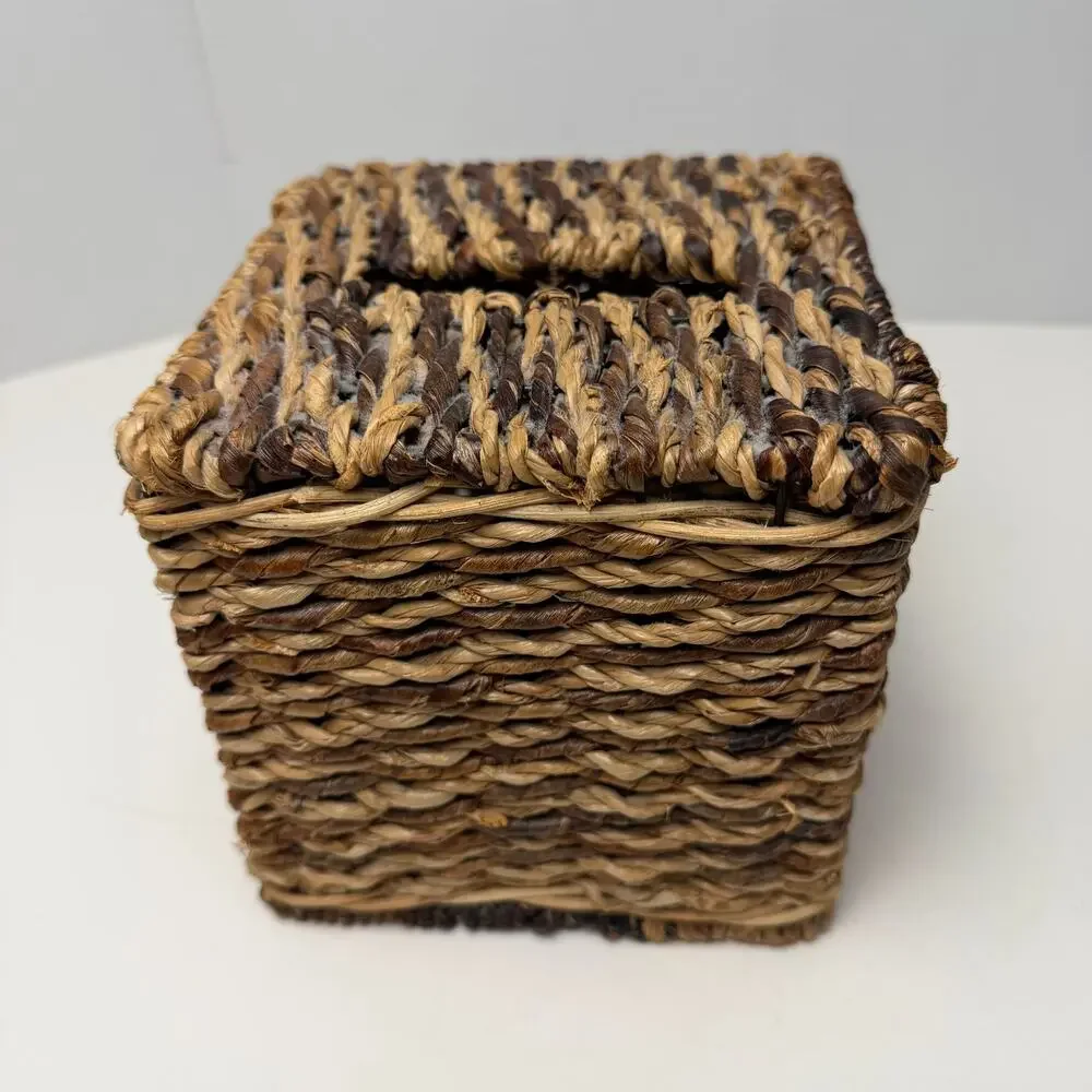 Chunky Woven Tissue Box Cover Seagrass Rustic Boho Spa Bathroom Decor Natural